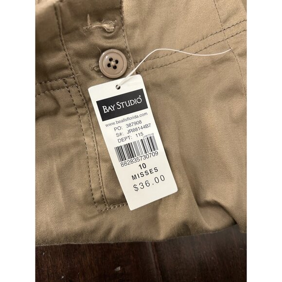 Bay Studio Womens Khaki Cropped Pants Size 10 Button Details Pockets - Picture 8 of 9